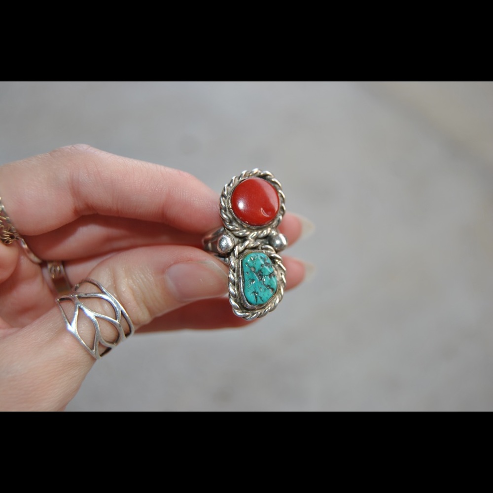 Sterling silver-Turquoise&Coral-Vintage Navajo